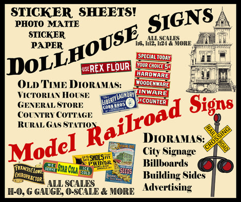 Dollhouse &amp; Model Railroad Sign Stickers
