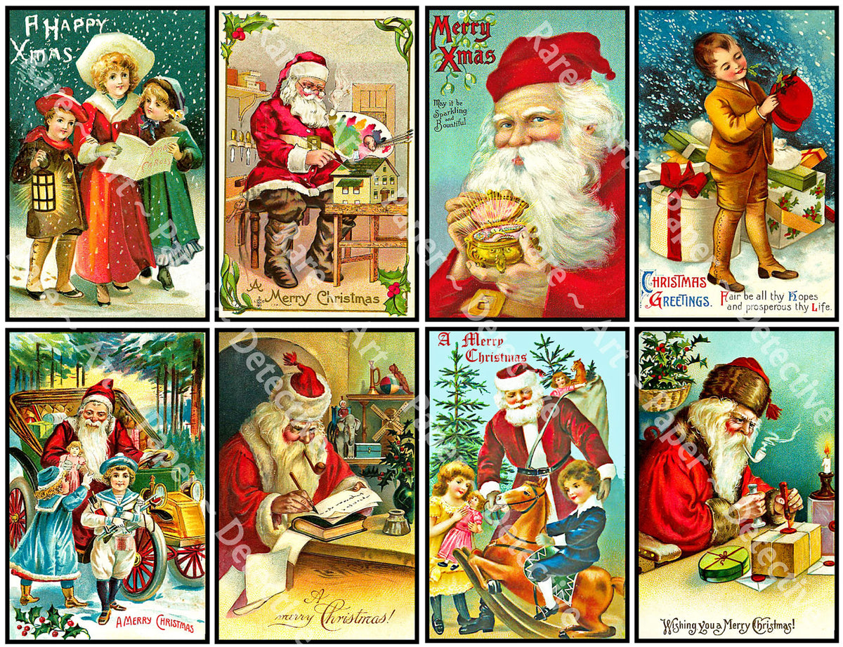 8 Pcs. Christmas Stickers, Deluxe Set of Old Fashioned Postcard Journa –  Rare Paper Detective