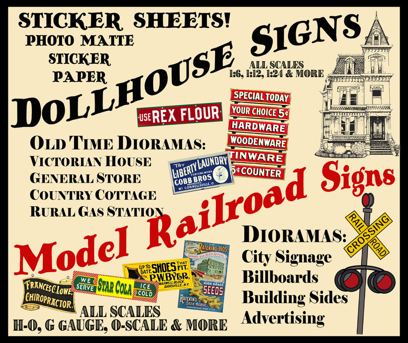 Dollhouse &amp; Model Railroad Sign Stickers