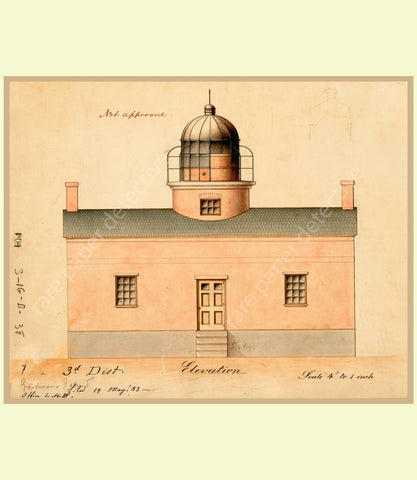 Lighthouse Drawing, 8" x 10" Wall Art, Antique Lighthouse Print, Coastal & Nautical Décor, Light Station Architectural Illustration, 21-59