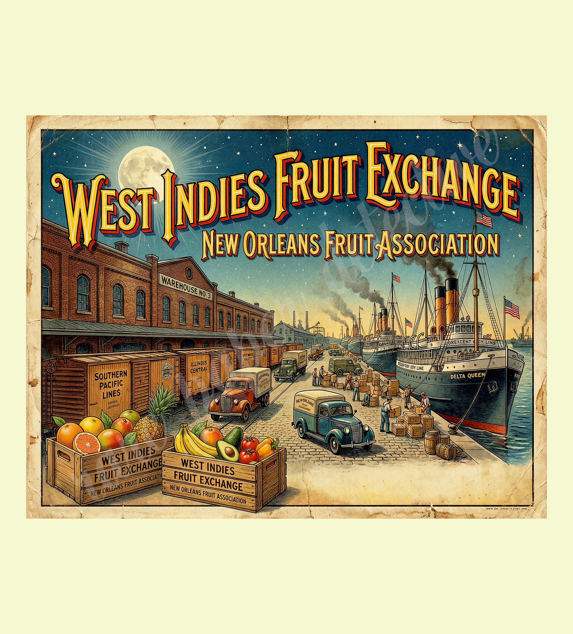 90s 英国ヴィンテージ Somerset Creative Products 1950s Style Fruit Crate Label, West Indies Fruit Exchange, Retro