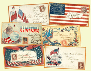 6 Antique Patriotic Envelope Stickers, Civil War Historical Letter Envelopes for Altered Arts, Card & Envelope Making or Decorations, 2P86