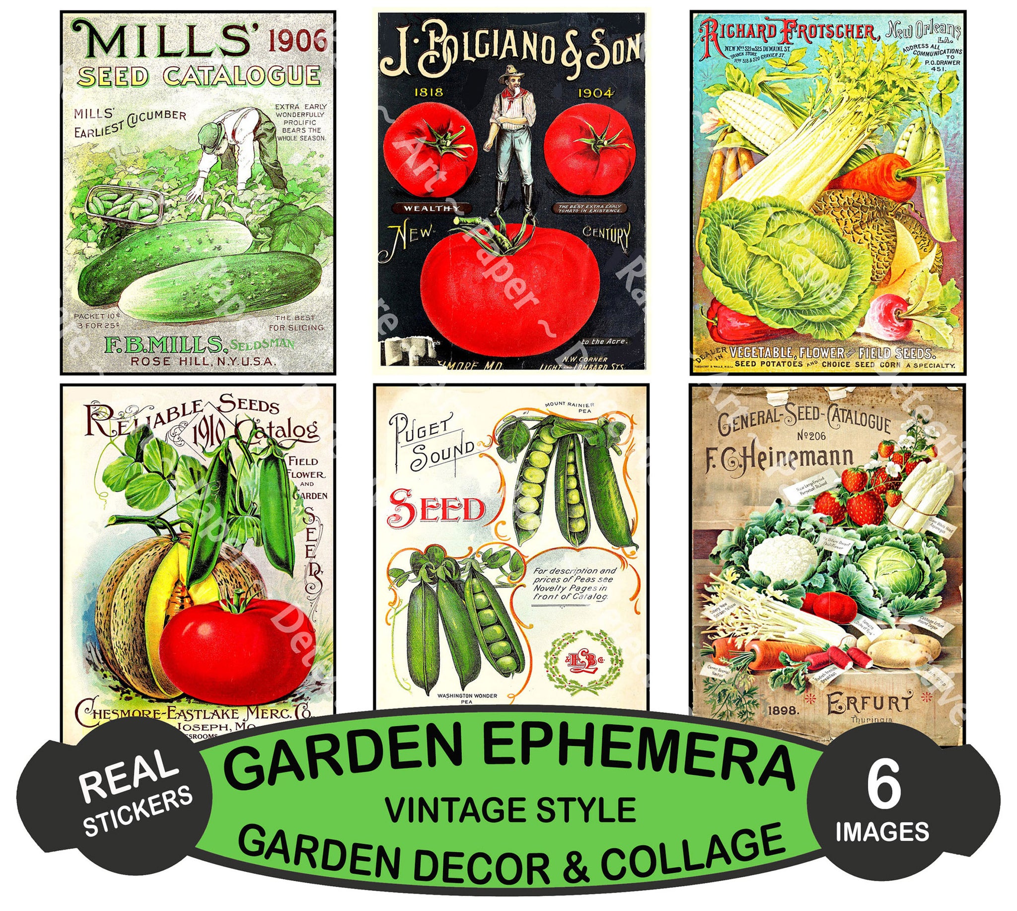Garden Seed Packet Stickers for Making Gardener's Gifts, Greeting Cards and Country Kitchen Collages, 1 DIY Craft Sheet, 1285