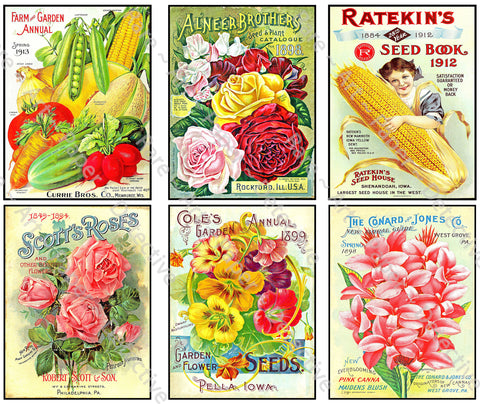 Garden Seed Packet Stickers for Making Gardener's Gifts, Greeting Cards and Country Kitchen Collages, 1 DIY Craft Sheet, 1286