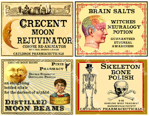 Halloween Stickers, Witches Apothecary Labels, Witch Sticker Decals for Bottles & Jars, Halloween Party Decorations, Set of 4 Labels, 1338