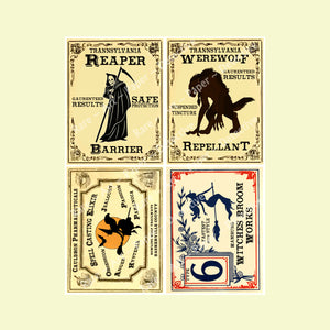 Halloween Stickers, Monster Apothecary Labels, Witch Sticker Decals for Bottles & Jars, Halloween Party Decorations, Set of 4 Labels, 1339