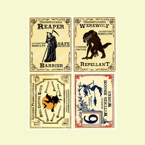 Halloween Stickers, Monster Apothecary Labels, Witch Sticker Decals for Bottles & Jars, Halloween Party Decorations, Set of 4 Labels, 1339