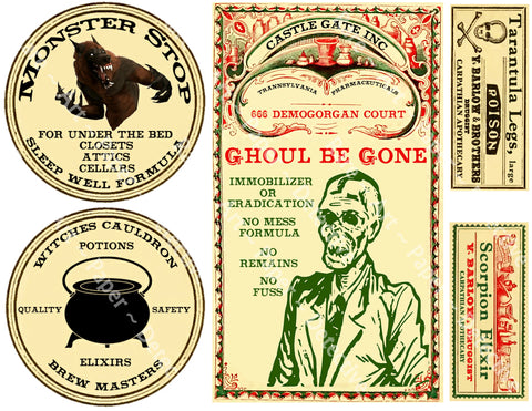 Halloween Stickers, Spooky Apothecary Labels, Witch Sticker Decals for Bottles & Jars, Halloween Party Decorations, Set of 5 Labels, 1341