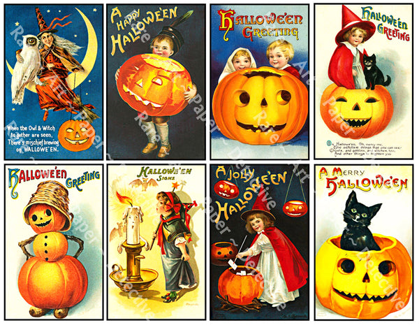 16 Halloween Stickers, Vintage Halloween Postcard Decals & Spooky Clip Art, 2P43