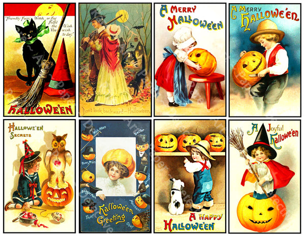 16 Halloween Stickers, Vintage Halloween Postcard Decals & Spooky Clip Art, 2P43