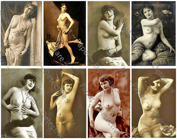 French Nude Clip Art Tags for Risqué Junk Journal & Collage Crafters, 16 Tags, French Nudes, 2 DIY Craft Sheets