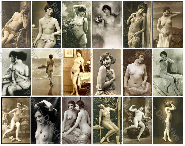 Vintage Naughty Nude Clip Art Tags for Risqué Junk Journal & Collage Crafters, 36 Tags, French Nudes, 2 DIY Craft Sheets