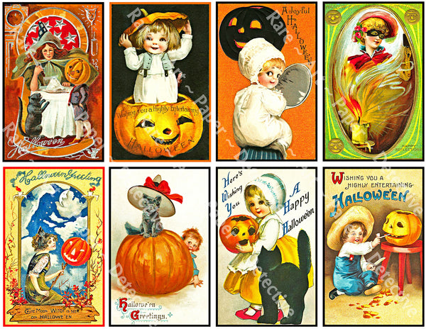 16 Halloween Stickers, Vintage Halloween Postcard Decals & Spooky Clip Art, 2P52