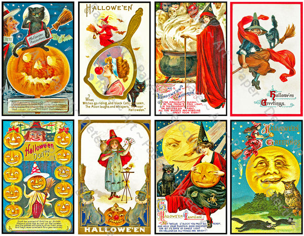 16 Halloween Stickers, Vintage Halloween Postcard Decals & Spooky Clip Art, 2P52