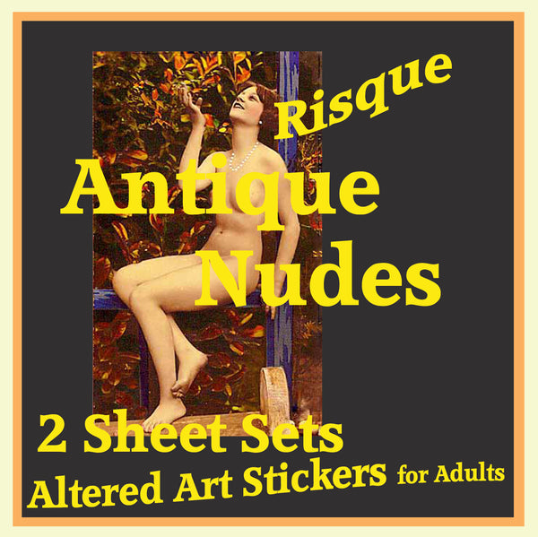 Naughty Nude Clip Art Tags for Risqué Junk Journal & Collage Crafters, 16 Tags, French Nudes, 2 DIY Craft Sheets