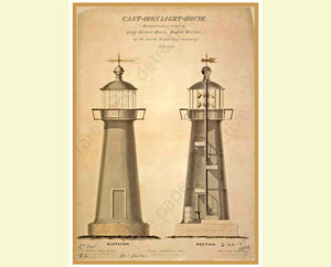 Lighthouse Illustration, 7" x 10" Wall Art, Antique Lighthouse Print, Coastal & Nautical Décor, Light Station Architectural Drawing, 21-58
