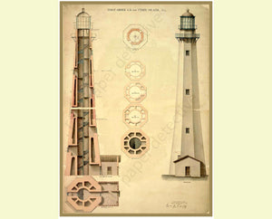 Lighthouse Illustration, 7" x 10" Wall Art, Antique Lighthouse Print, Coastal & Nautical Décor, Light Station Architectural Drawing, 21-60