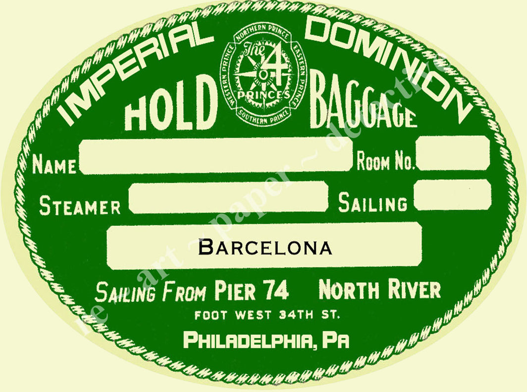 Steamship Luggage Label, Travel Sticker from the Golden Age of Travel, 4" x 3" Decal for Suitcases, #92