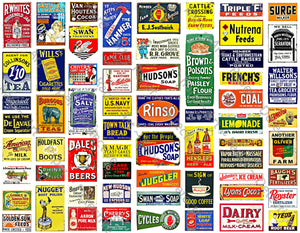 Model Train & Doll House Miniature Sign Stickers, 63 Pcs. Set, Railroad Sign Illustrations, 8.5" x 11" Sheet, #1000