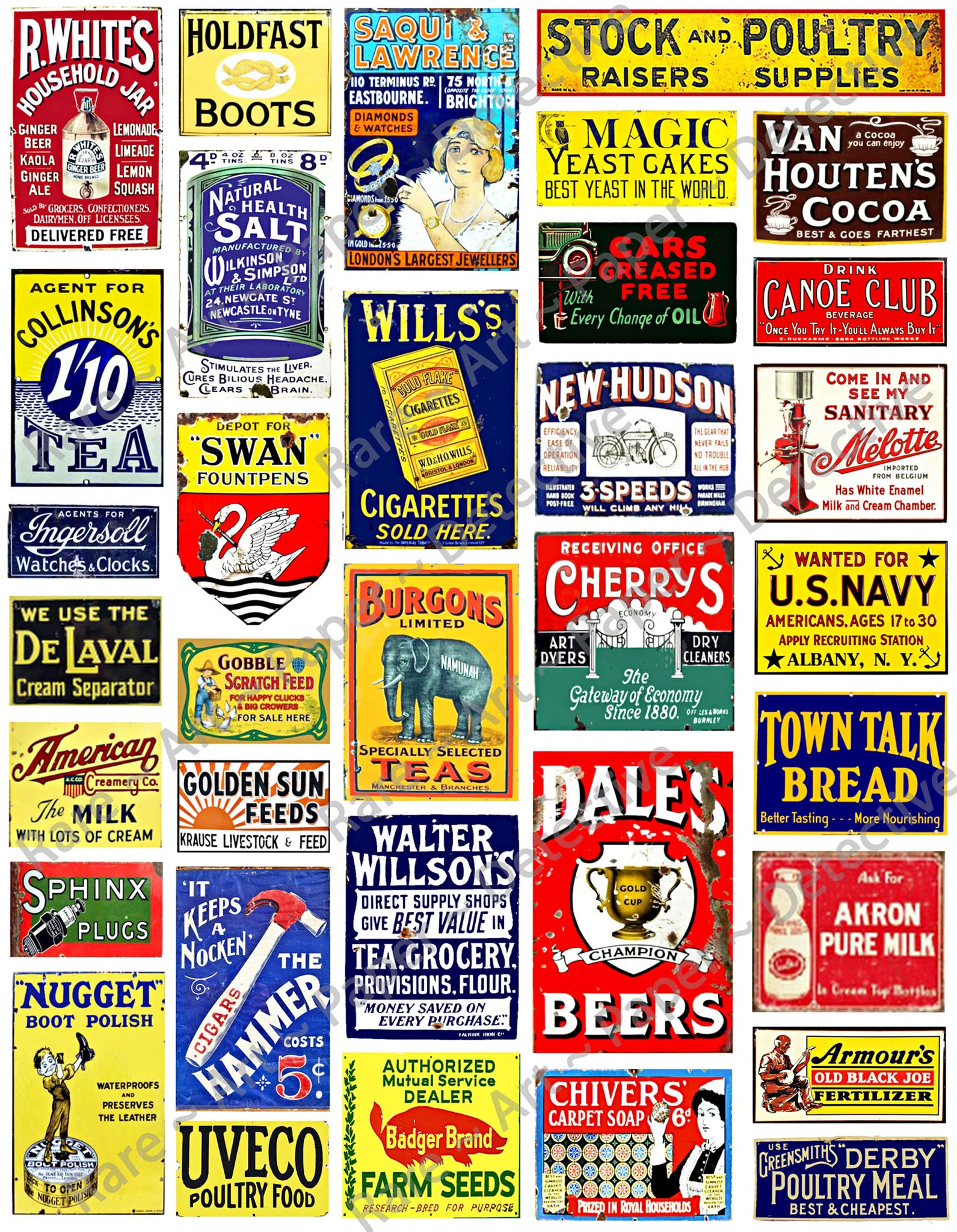 Scale Model Train & Doll House Miniature Sign Stickers, 34 Pcs. Set, G Gauge Railroad Sign Illustrations, 8.5" x 11" Sheet, #1002
