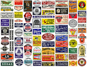 Model Train Layout & Doll House Miniature Sign Stickers, 72 Pcs. Set, G Gauge Railroad Sign Illustrations, 8.5" x 11" Sheet, #1004