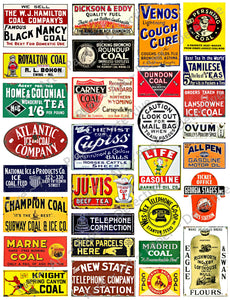 Doll House & Model Railroad Miniature Sign Stickers, 30 Pcs. Set, O Gauge Railroad Sign Illustrations, 8.5" x 11" Sheet, #1005