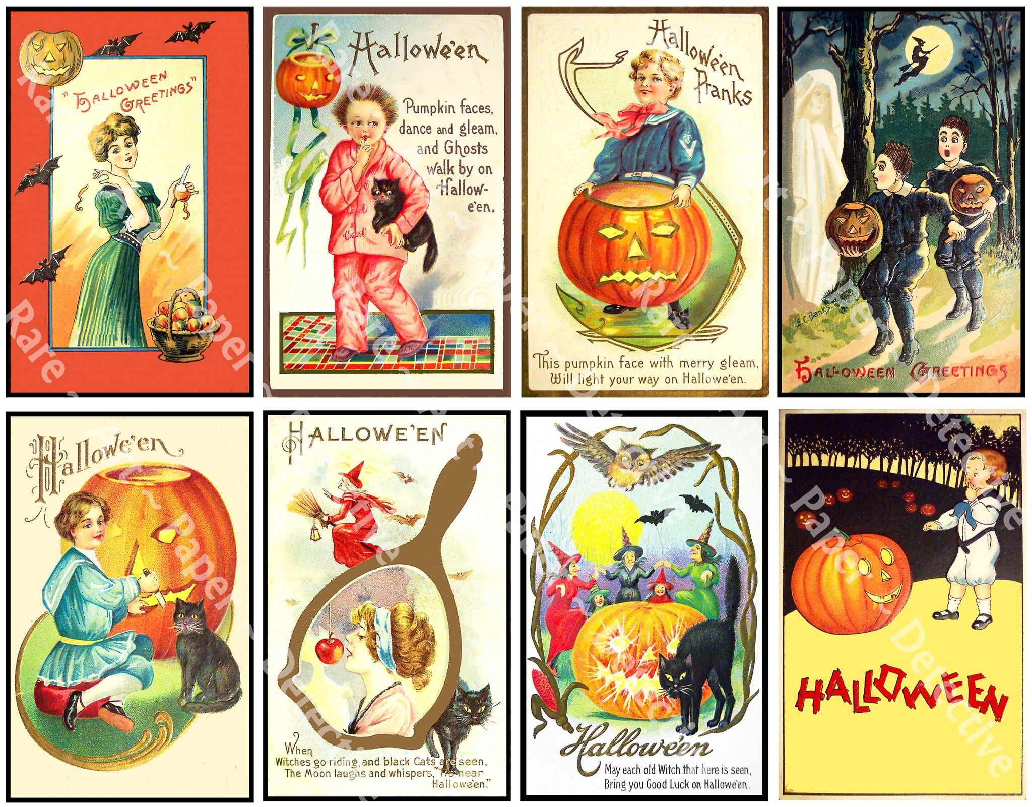 Halloween Décor Stickers, Victorian Halloween Postcard Images & Spooky Clip Art, Autumn Décor, Halloween Party Novelty, 1019