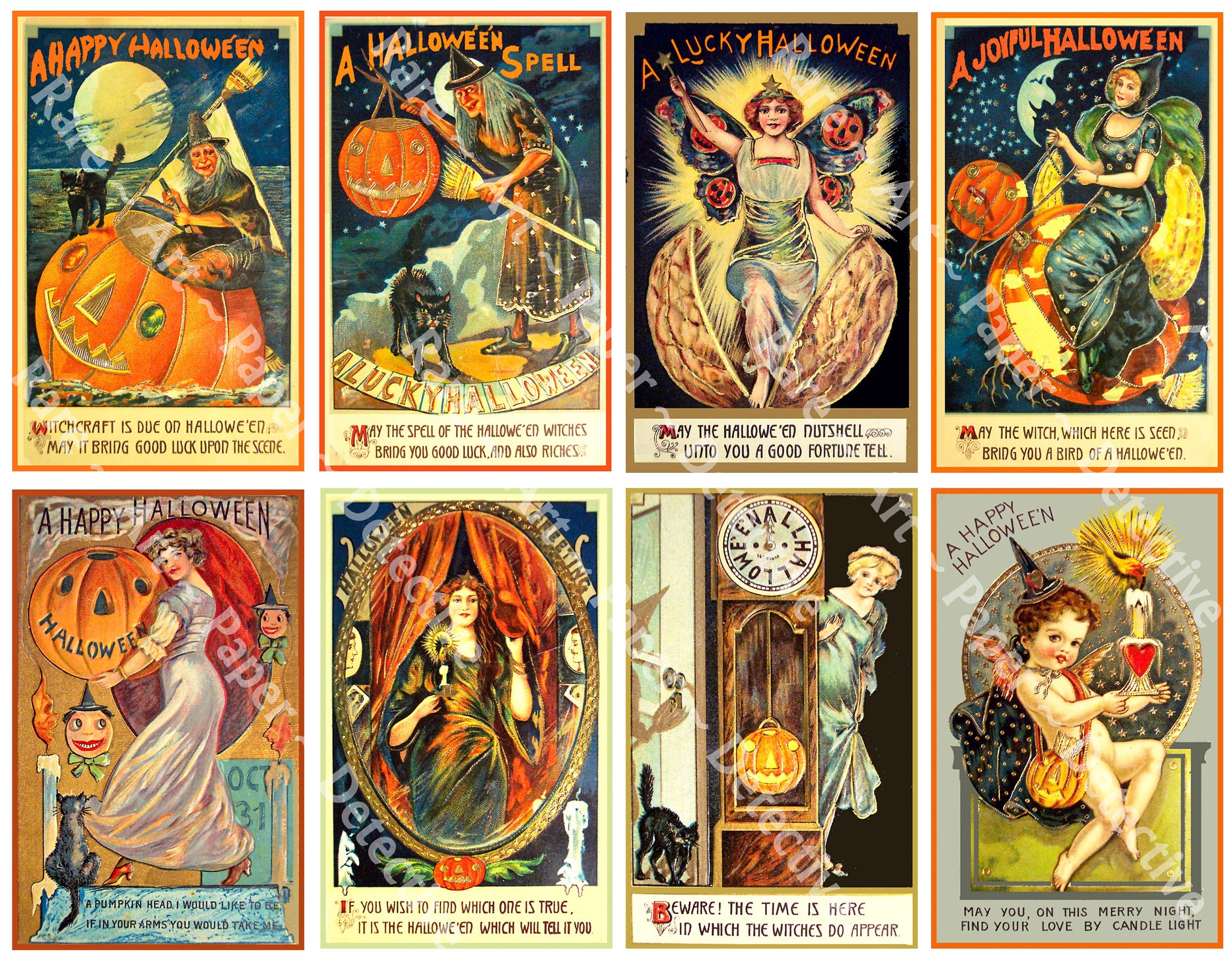 Halloween Stickers, Victorian Halloween Postcard Images & Spooky Clip Art, Autumn Décor, Halloween Party Novelty, 1020