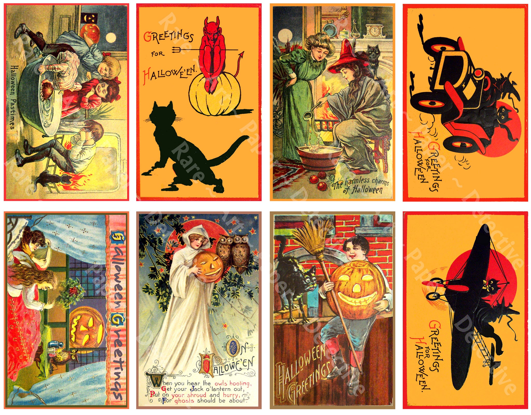 Halloween Stickers, Antique Halloween Postcard Images & Spooky Clip Art, Autumn Décor, Halloween Party Novelty, 1021