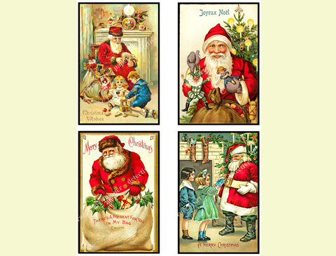 Christmas Postcard Stickers, 4 Pcs. Set of Old Fashioned Postcard Images, 3.25" x 5" each, 1026