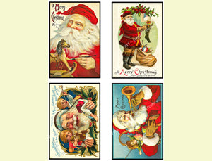 Christmas Postcard Stickers, 4 Pcs. Set of Old Fashioned Postcard Images, 3.25" x 5" each, 1027