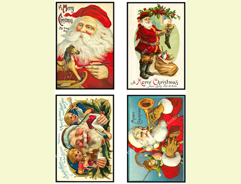 Christmas Postcard Stickers, 4 Pcs. Set of Old Fashioned Postcard Images, 3.25" x 5" each, 1027