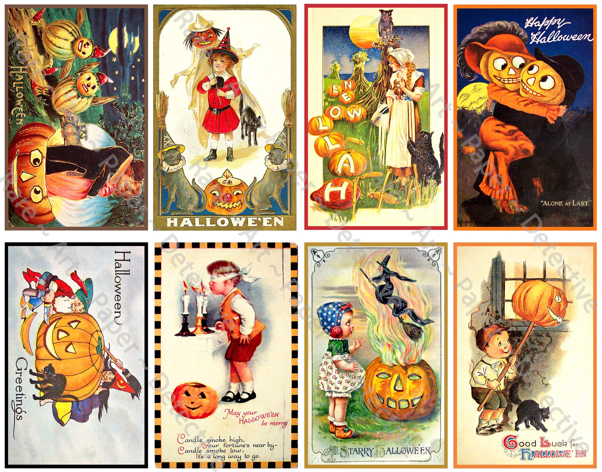 Halloween Stickers, Antique Halloween Postcard Images & Spooky Clip Art, Autumn Décor, Halloween Party Novelty, 1041