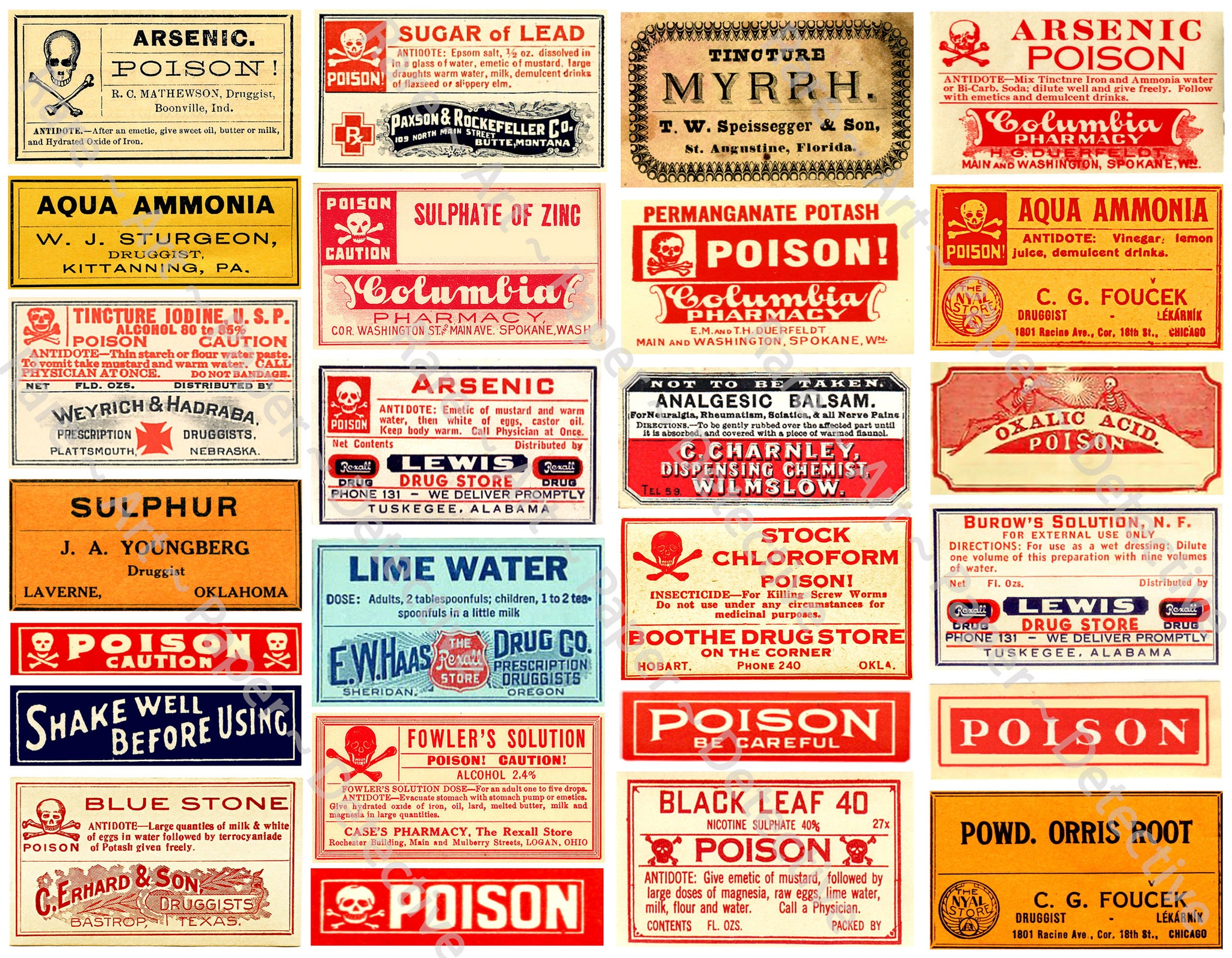 16 Unique Apothecary Label Stickers, Pharmacy & Druggist Decal Set #824