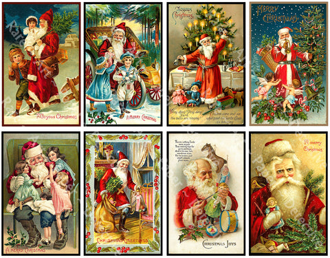 Christmas Stickers, 8 Pcs. Deluxe Set of Old Fashioned Postcard Journal Images, 4" x 2.5" each, 1044