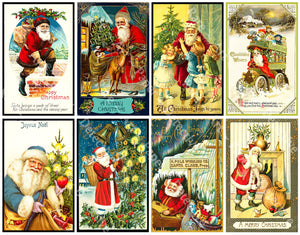 Christmas Stickers, 8 Pcs. Deluxe Set of Old Fashioned Postcard Journal Images, 4" x 2.5" each, 1046