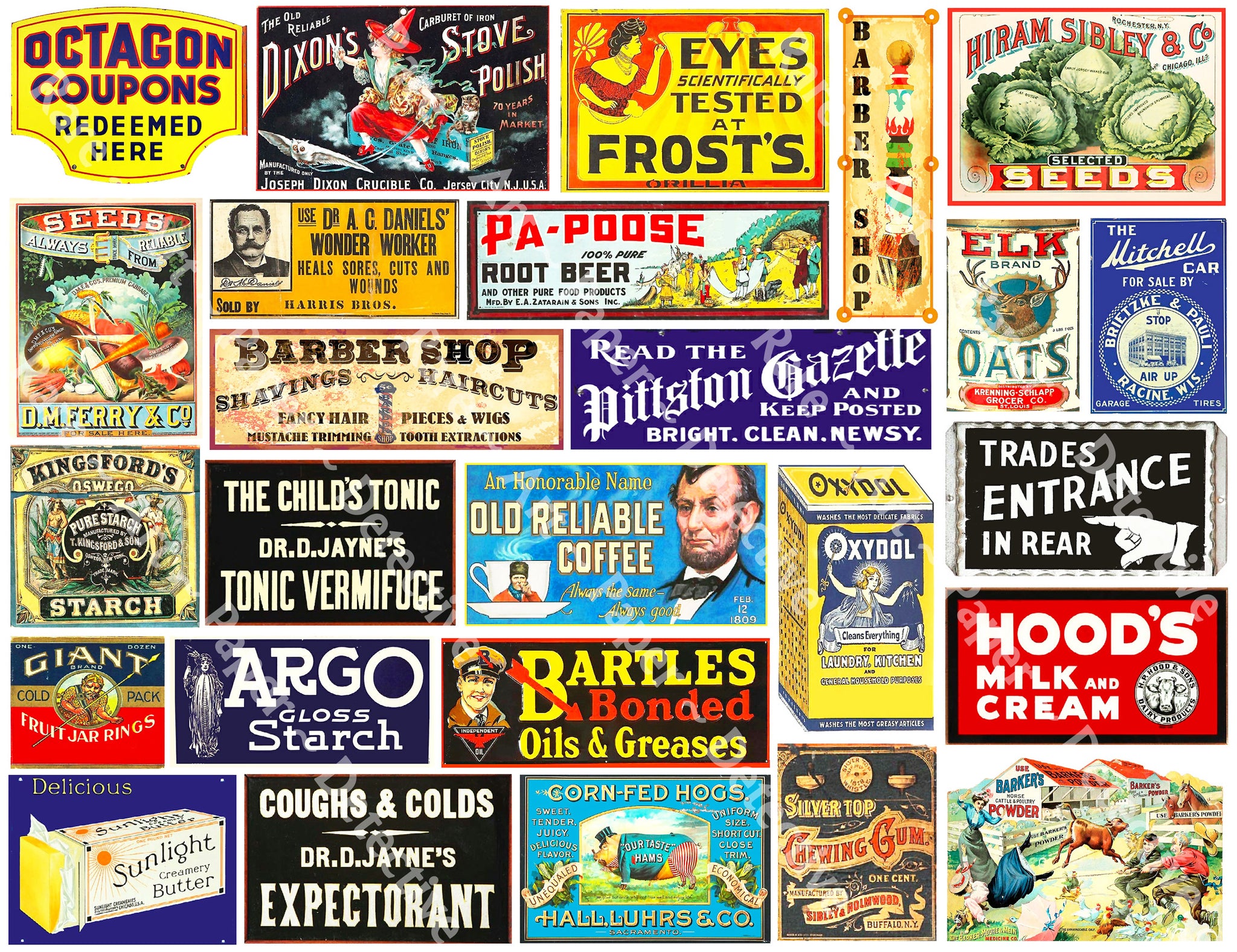 Vintage Advertising, General Store Sign Stickers Featuring a Vintage Rusty Look, Sheet 1048