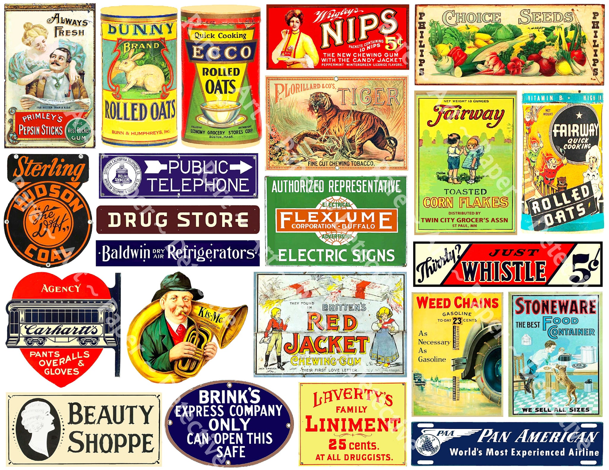 City Signs & Advertising, General Store Sign Stickers Featuring a Vintage Rusty Look, Sheet 1049