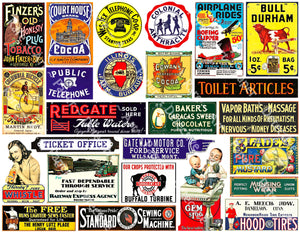 Miniature Advertising Signs, General Store Stickers Featuring a Vintage Rusty Look, Sheet 1052