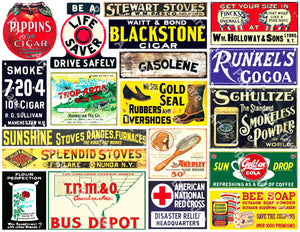 Miniature Advertising Signs, General Store Stickers Featuring a Vintage Rusty Look, Sheet 1053