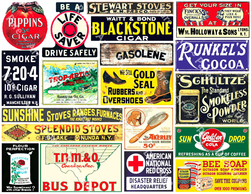 Sign Pickers MEGA SET of Vintage Advertising Sign Stickers for Model Train & Dollho ...