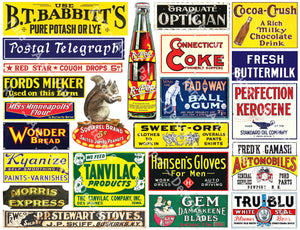 Miniature Advertising Signs, General Store Stickers Featuring a Vintage Rusty Look, Sheet 1054