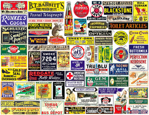 Scale Miniature Sign Stickers for Model Railroads, 64 Pcs. Set, Vintage Advertising Illustrations, 8.5" x 11" Sheet, #1055