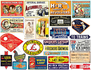 Advertising Signs for Dioramas, General Store Stickers Featuring a Vintage Rusty Look, Sheet 1057