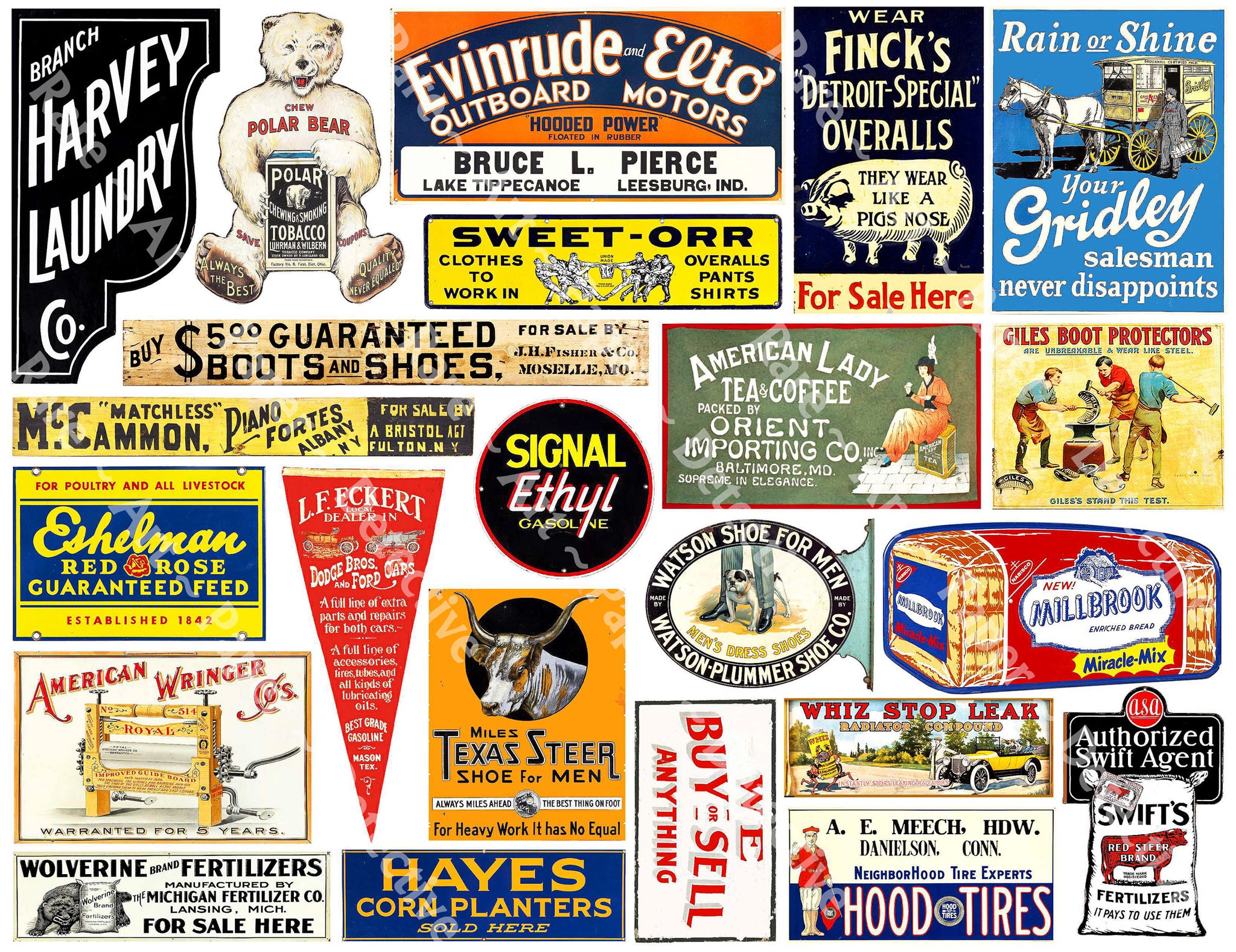 Advertising Signs for Dioramas, General Store Stickers Featuring a Vintage Rusty Look, Sheet 1058