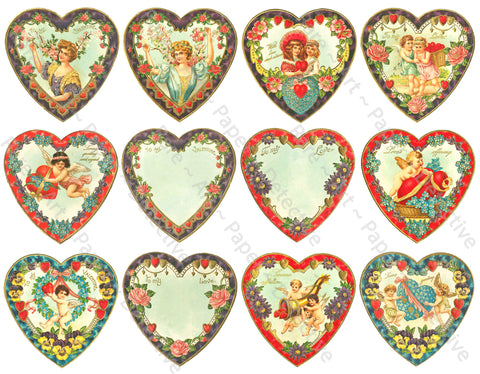 Valentine's Day Hearts, CUT & PEEL Sticker Sheet, Victorian Romantic Valentine Stickers Embellishments, 1065