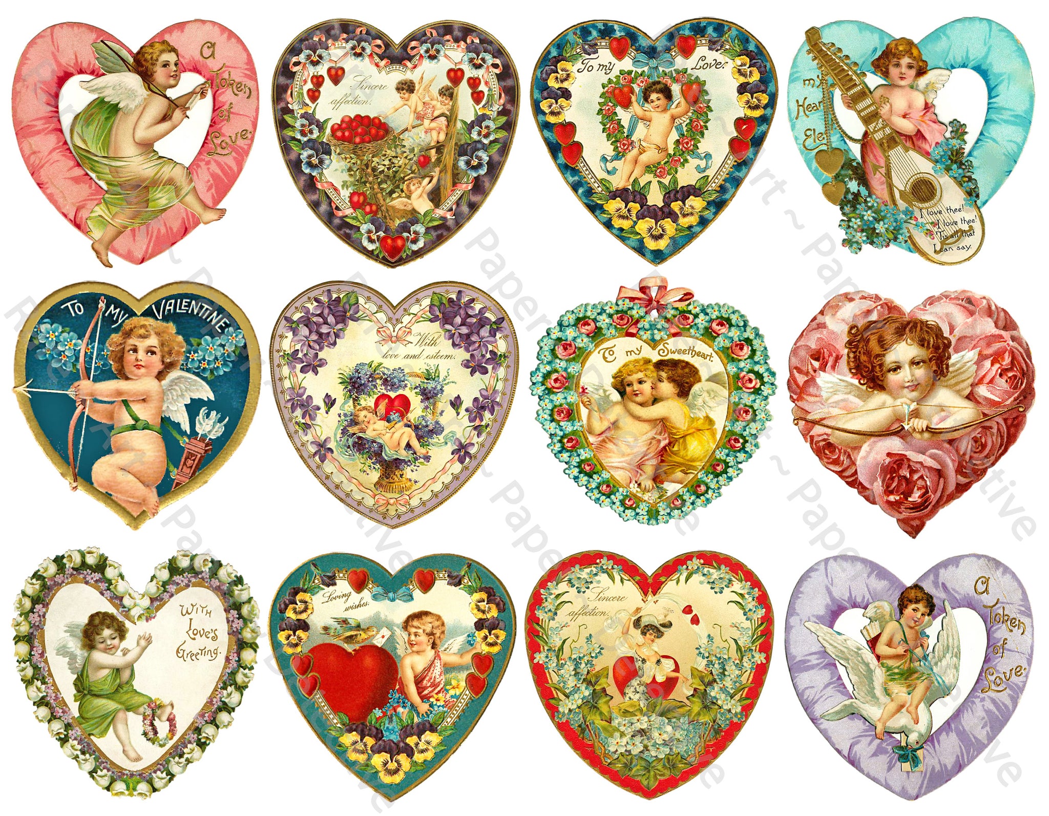 Vintage Valentine's Day Hearts, CUT & PEEL Sticker Sheet
