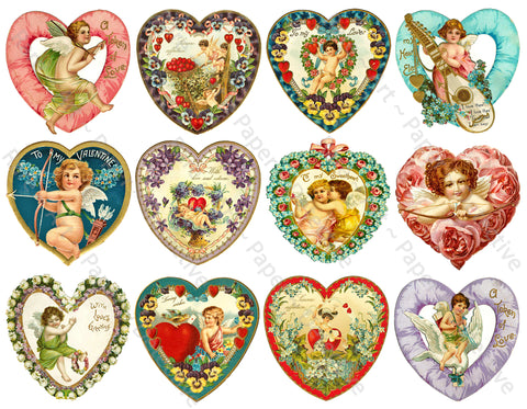 Vintage Valentine's Day Hearts, CUT & PEEL Sticker Sheet, Victorian Romantic Valentine Stickers Embellishments, 1066