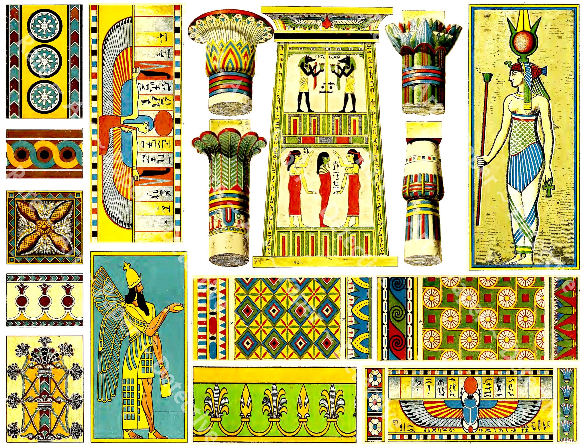 Egyptian Graphics & Designs, Sticker Sheet, Junk Journal and Clip Art Collage, Antique Egyptian Theme Scrapbook, CUT and PEEL Sheet, 1073