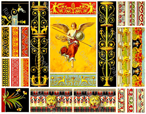 Roman Graphics & Designs, Sticker Sheet, Junk Journal and Clip Art Collage, Antique Pompeii Theme Scrapbook, CUT and PEEL Sheet, 1074